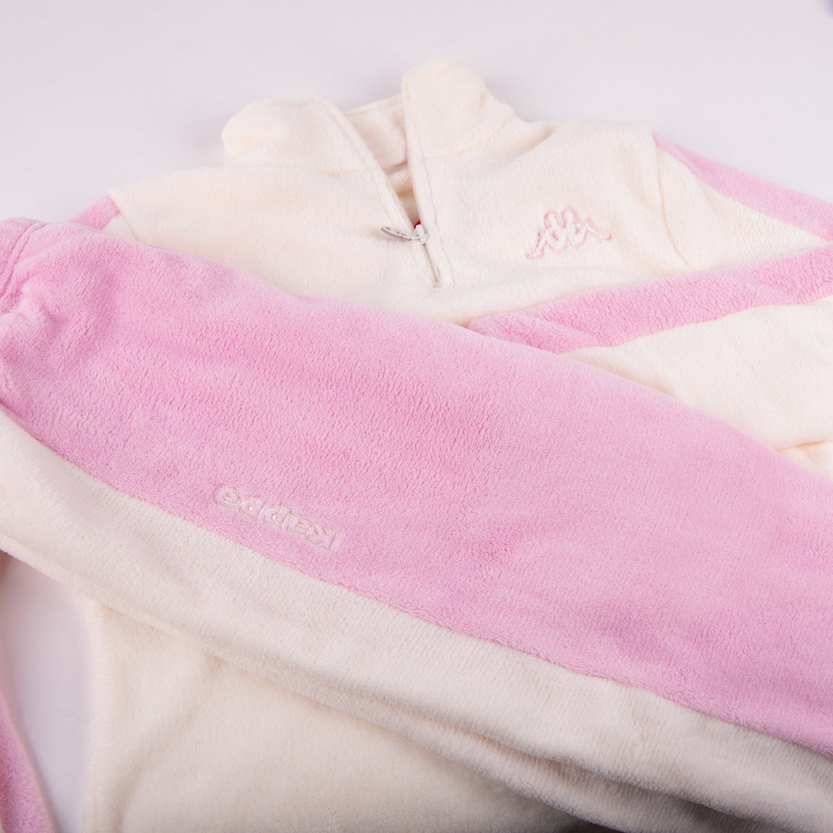 Pigiama donna coral caldissimo felpa mezza zip Kappa 21707 rosa panna 