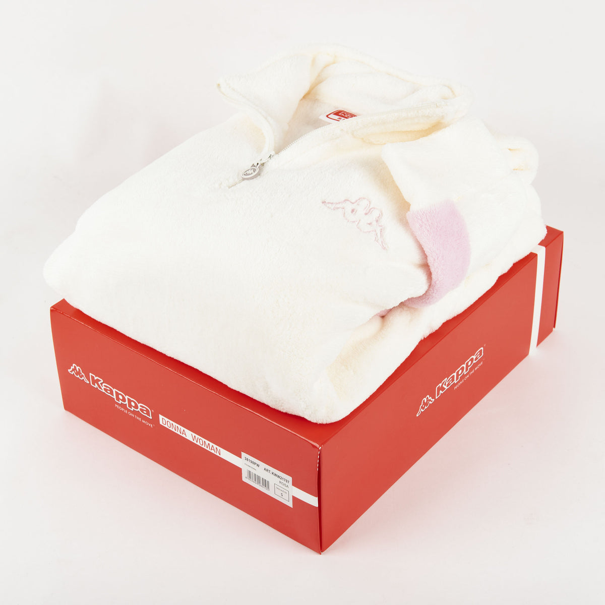 Pigiama donna coral caldissimo felpa mezza zip Kappa 21707 rosa panna 