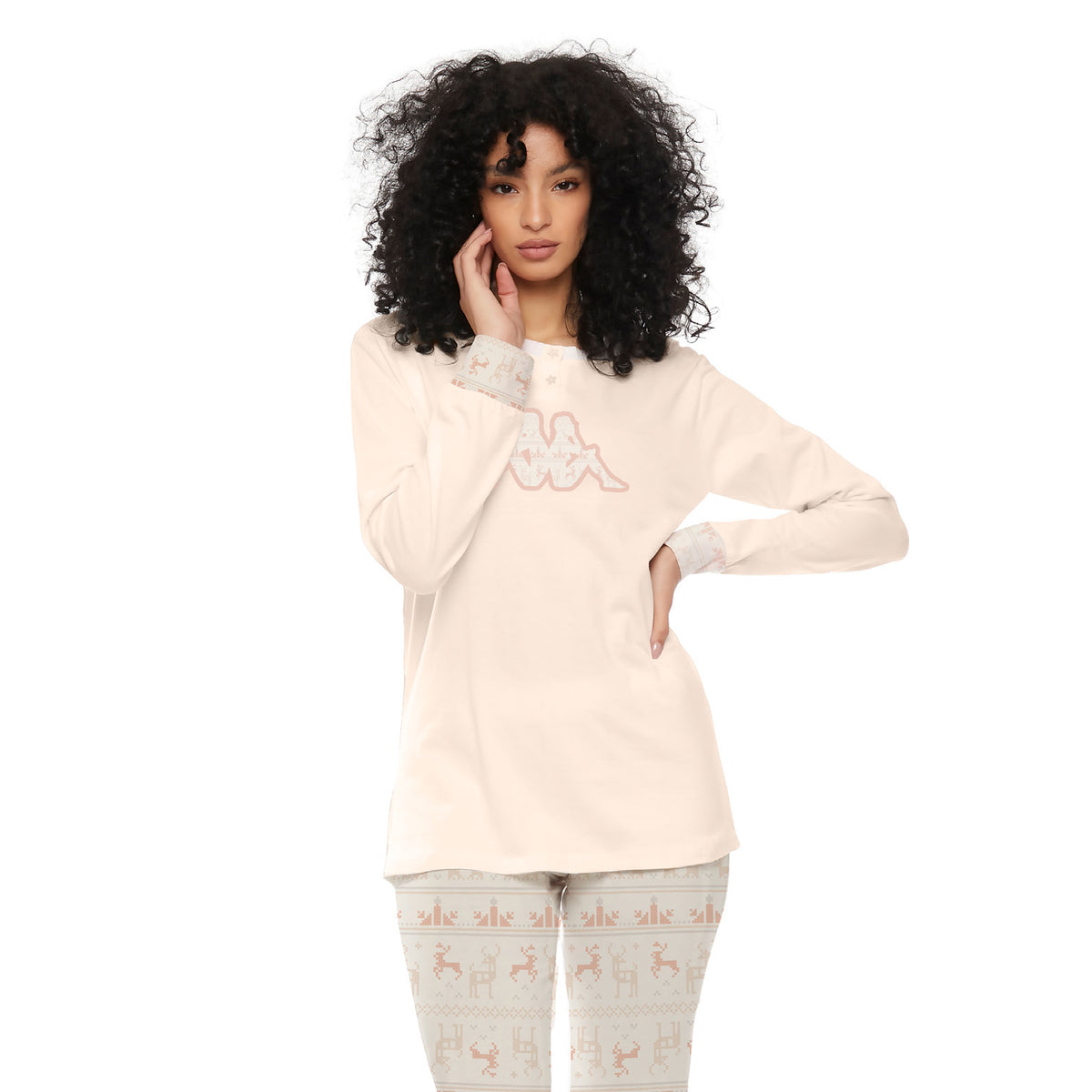 Pigiama donna invernale Kappa KWW22211 caldo cotone cipria