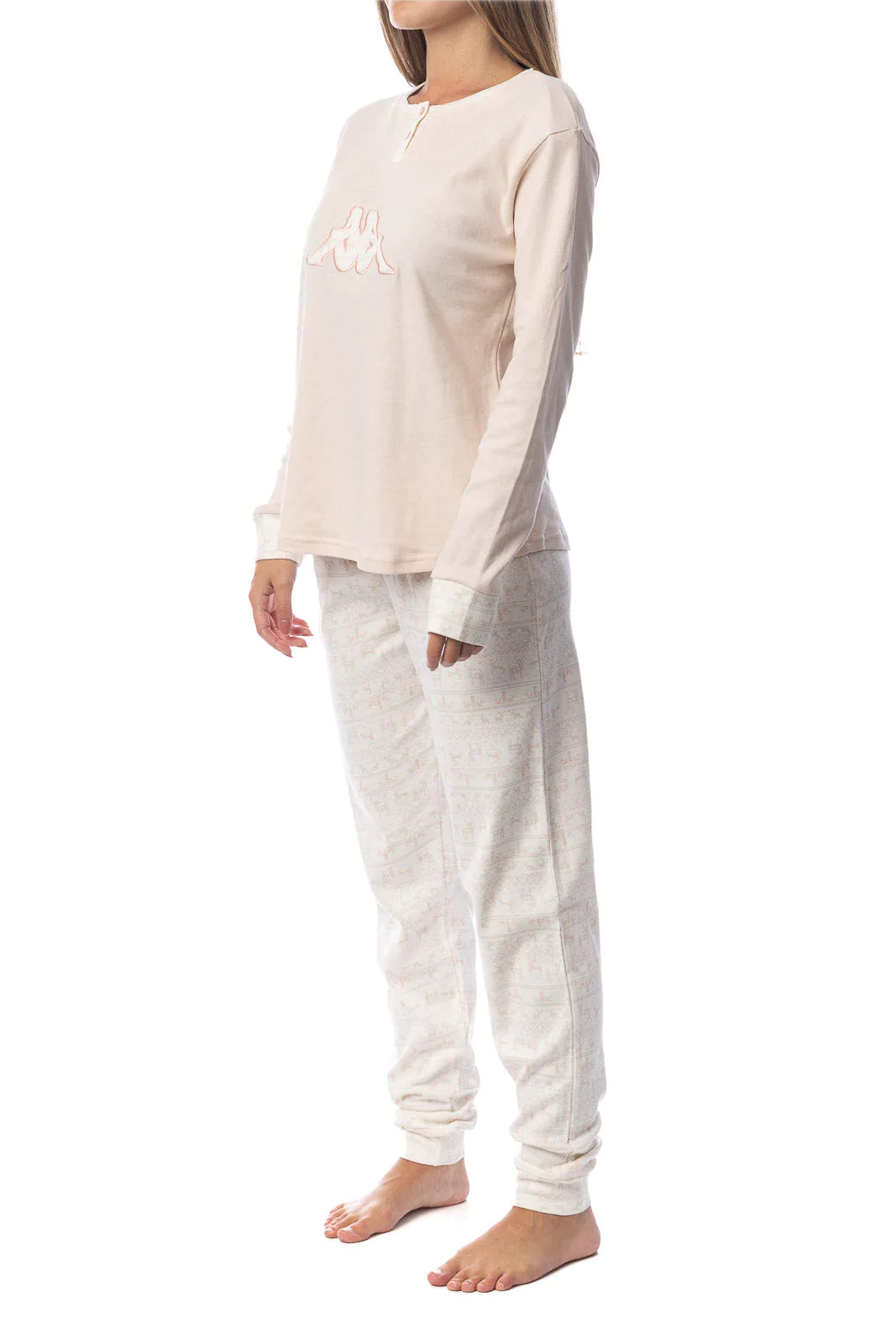 Pigiama donna invernale Kappa KWW22211 caldo cotone cipria