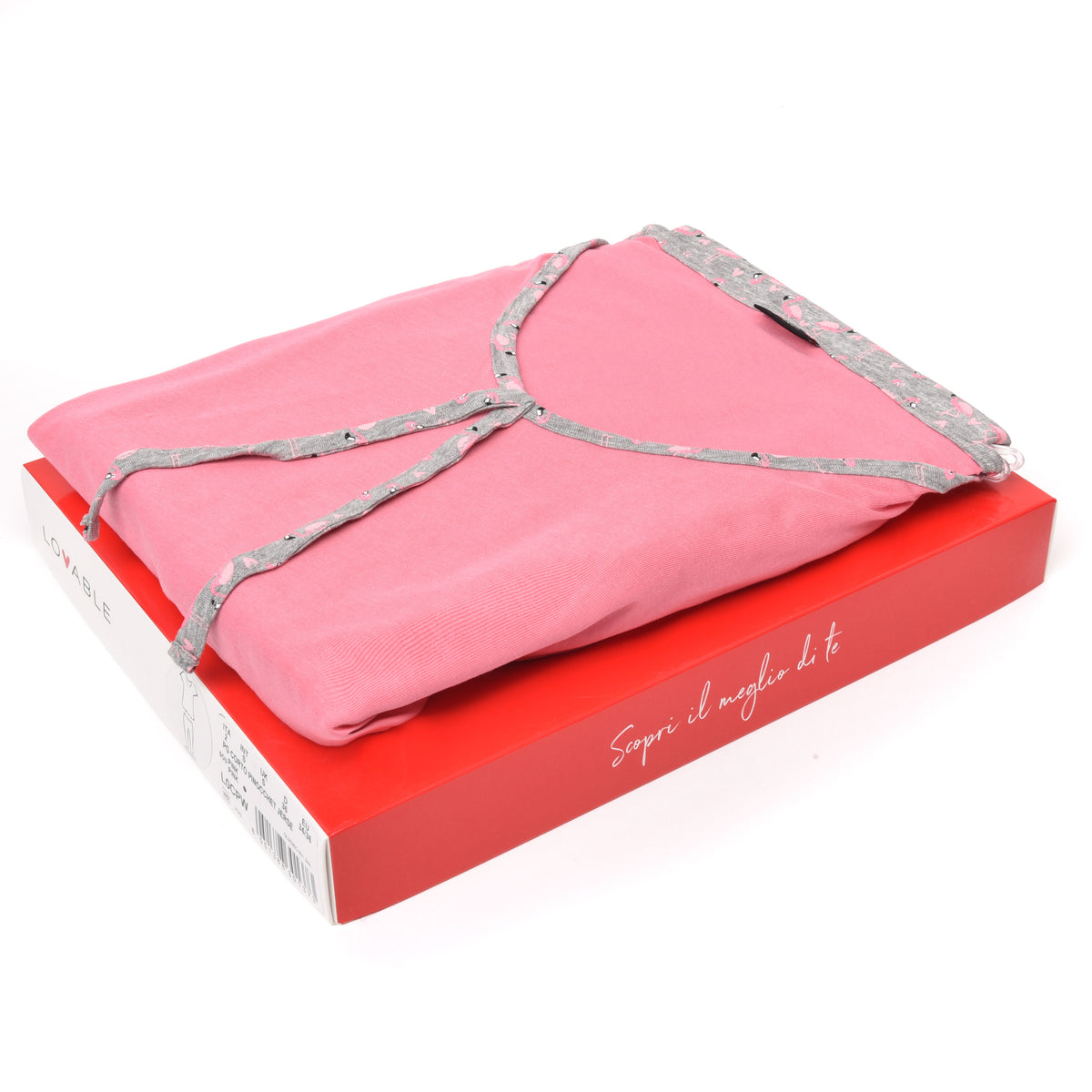Pigiama donna estivo Lovable L0CPW cotone rosa grigio fenicotteri