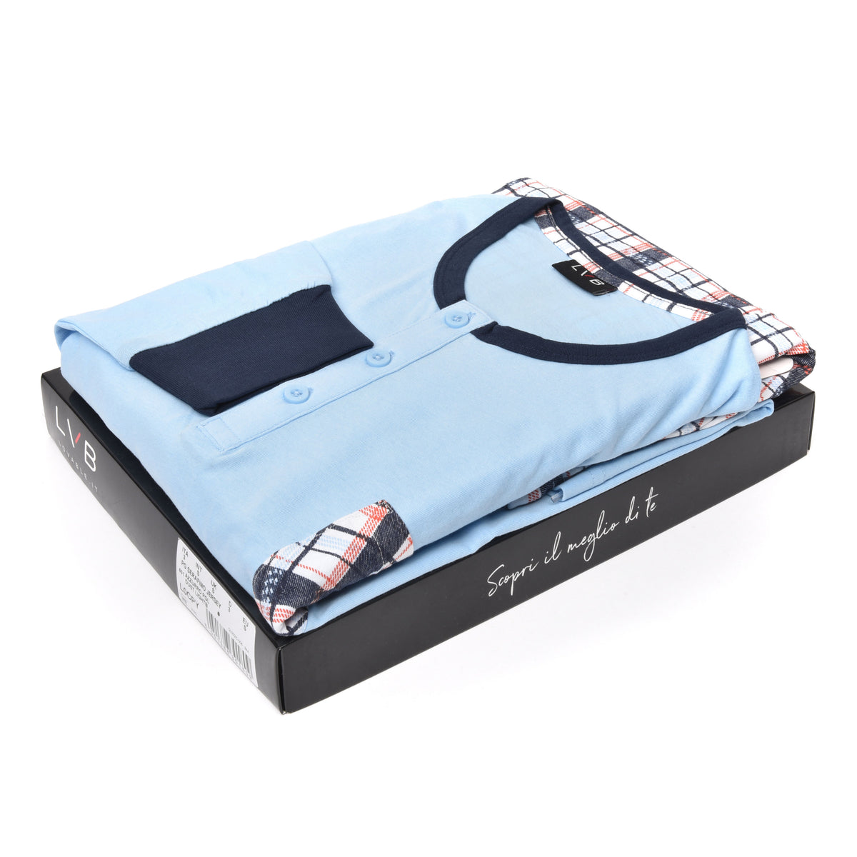 Pigiama uomo Lovable L0CPY 100% cotone scozzese celeste