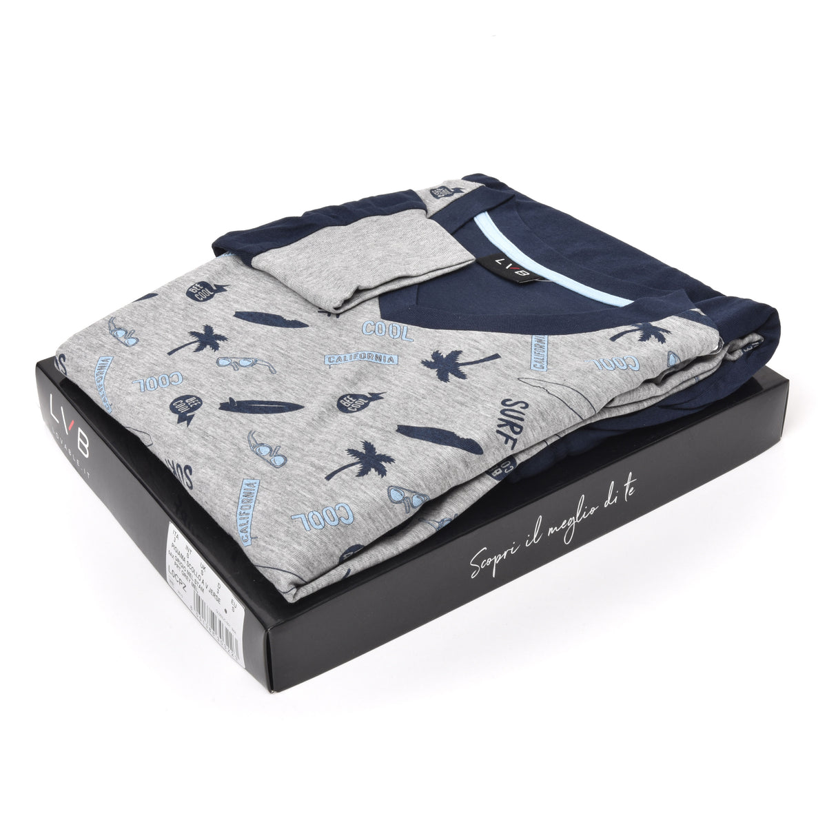 Pigiama uomo Lovable L0CPZ cotone grigio melange blu