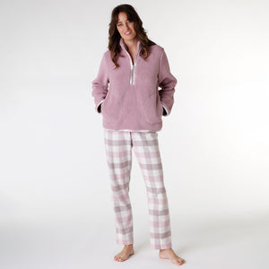 Pigiama donna in caldo pile sherpa maglia scollo a serafino con zip Lovable L0DNK