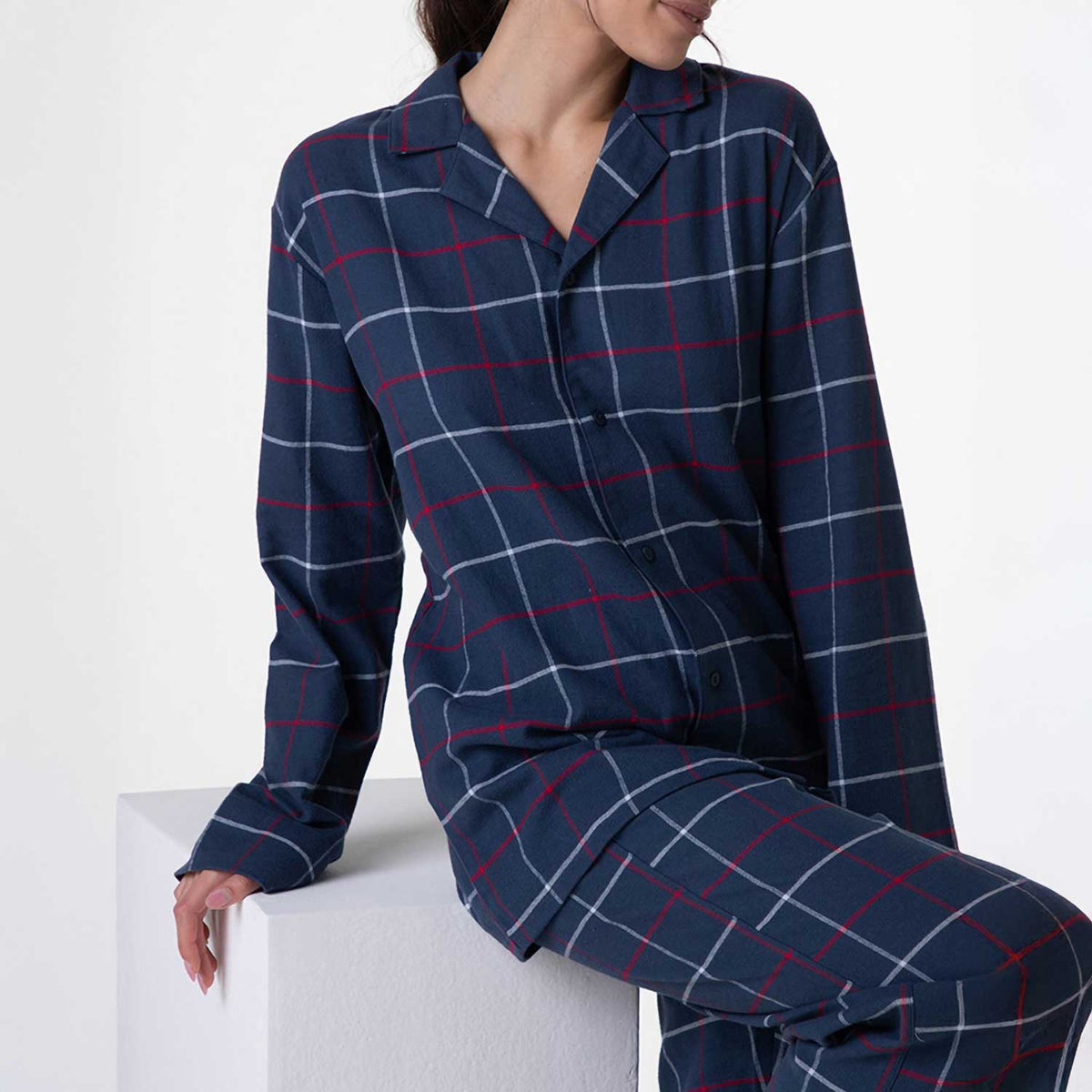 Pigiama donna maglia aperta in cotone di flanella Lovable L0DNS