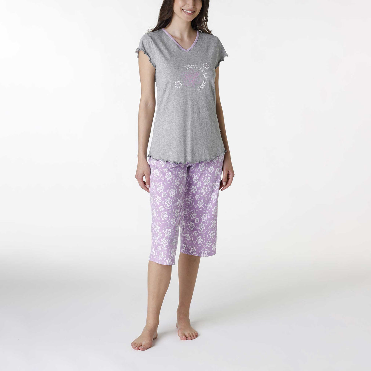 Pigiama donna estivo fantasia floreale pantalone a pinocchietto Lovable L0DSN