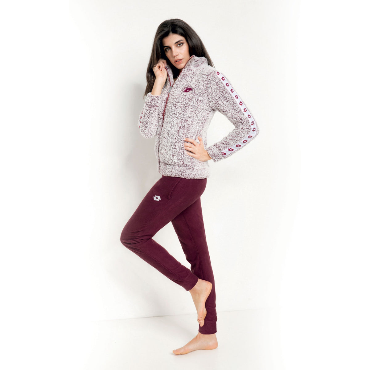Pigiama Lotto LA3030 da donna in pile sherpa bordeaux