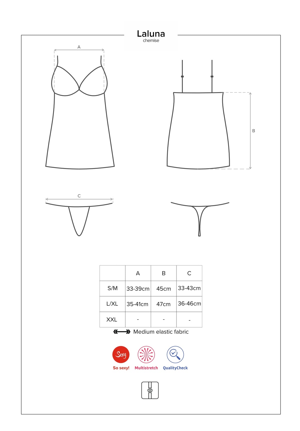 Sexy sottoveste + perizoma Laluna chemise e thong nero