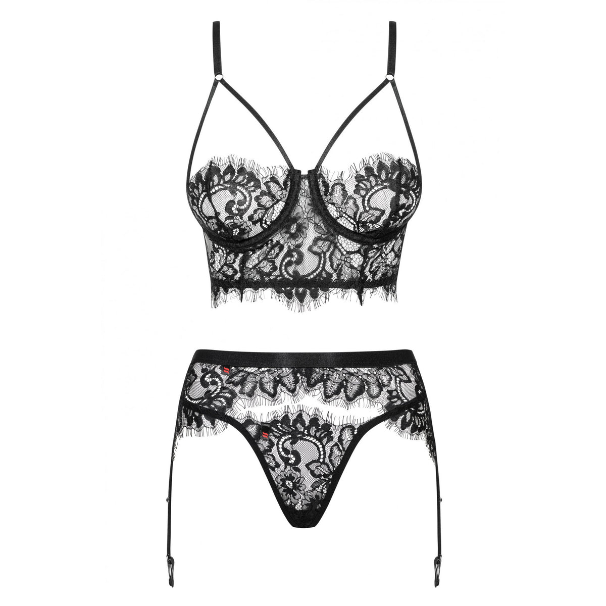 Sexy set top + reggicalze + perizoma Obsessive Lashy 3pz.