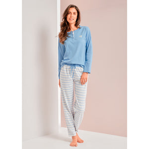 Pigiama donna Laura Biagiotti manica lunga cotone righe 96377 celeste
