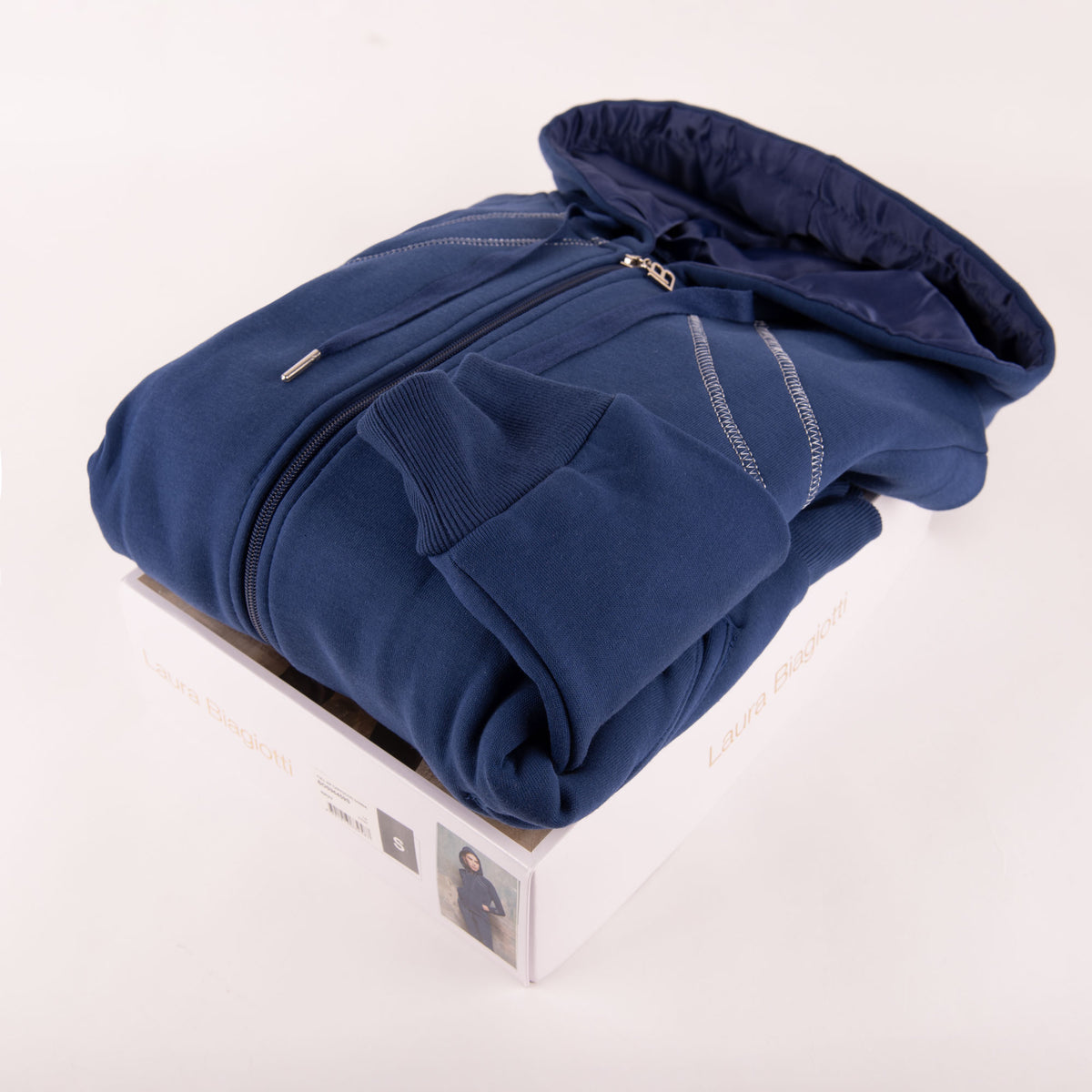 Tuta donna Laura Biagiotti 96459 cotone felpato aperta cappuccio navy