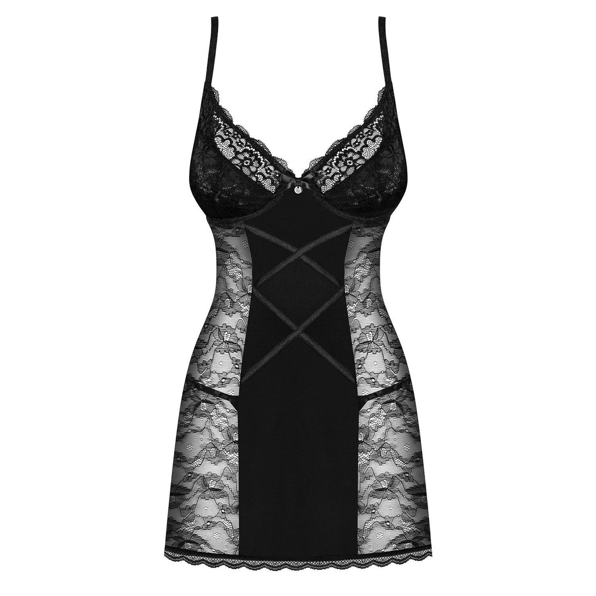 Sexy babydoll + perizoma Obsessive Laurise con ferretto pizzo 2 pz.