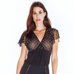 Maglia donna sottogiacca Rossoporpora scollo a V pois oro