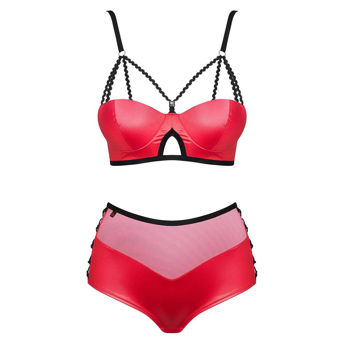 Set sexy effetto pelle reggiseno con ferretto slip alti stringati Obsessive Leatheria
