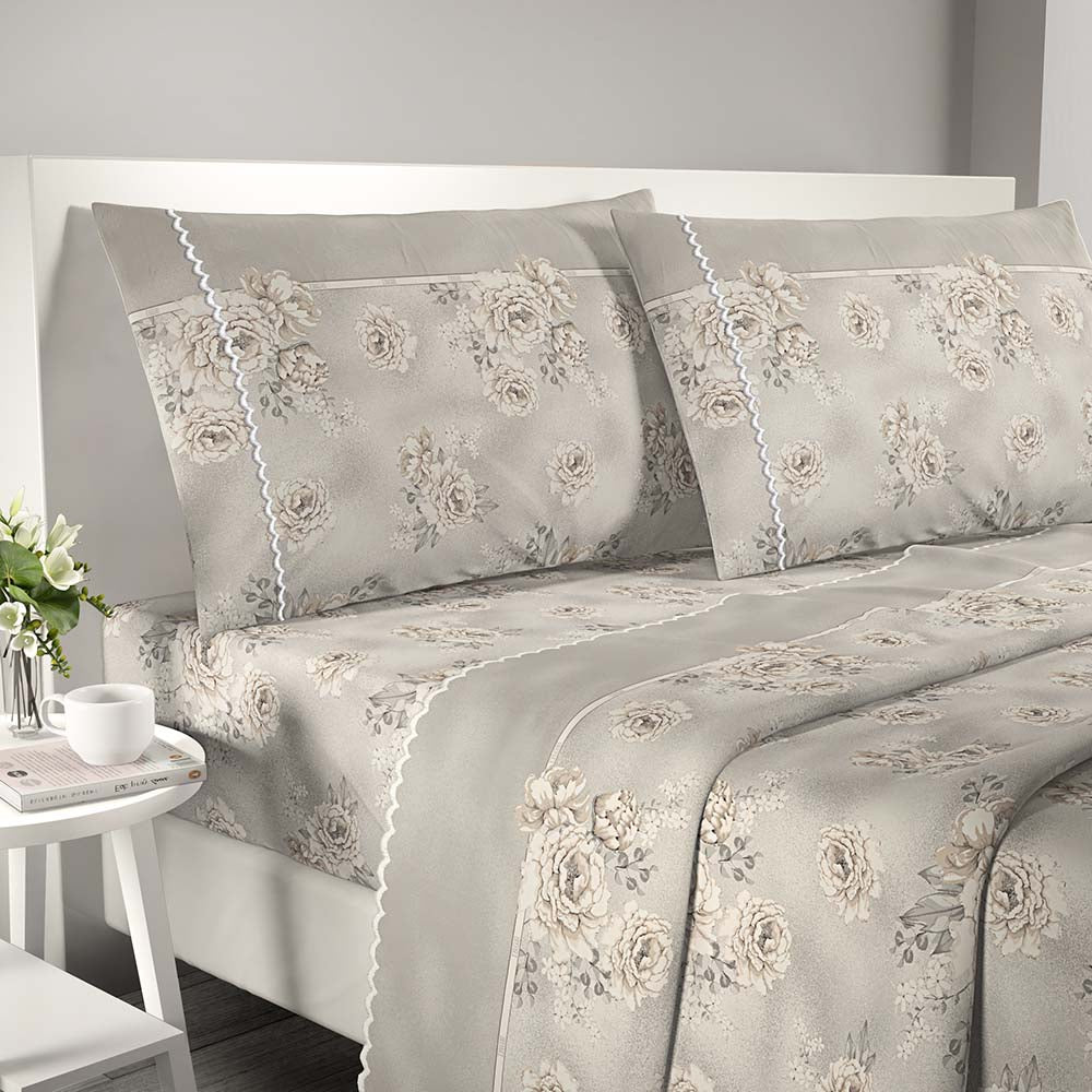 Completo letto Irge matrimoniale cotone con smerlo Praga Bouquet
