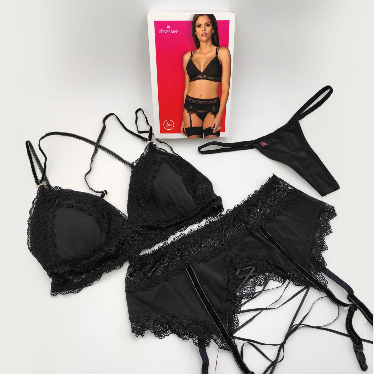 Sexy set reggiseno reggicalze e perizoma Lolitte Obsessive