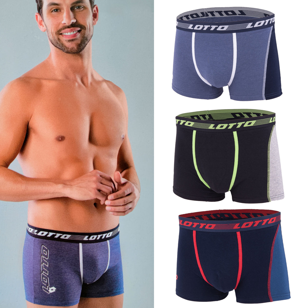 Boxer uomo moda lotto LB1259 cotone elasticizzato 3 pz