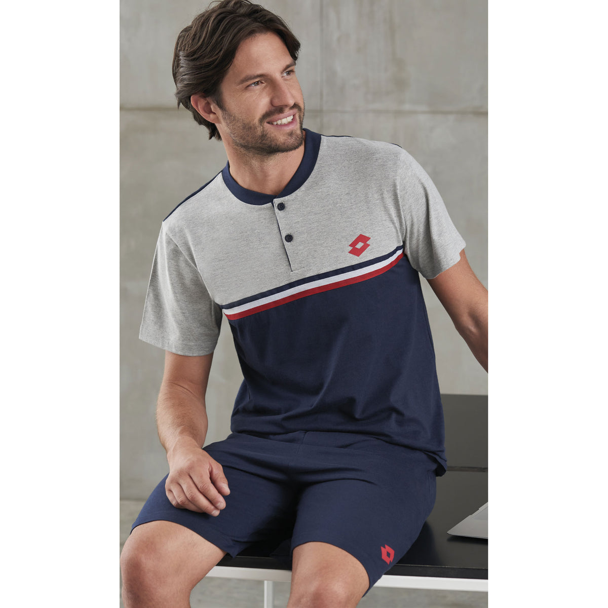 Pigiama uomo Lotto LP5067 corto in cotone blu