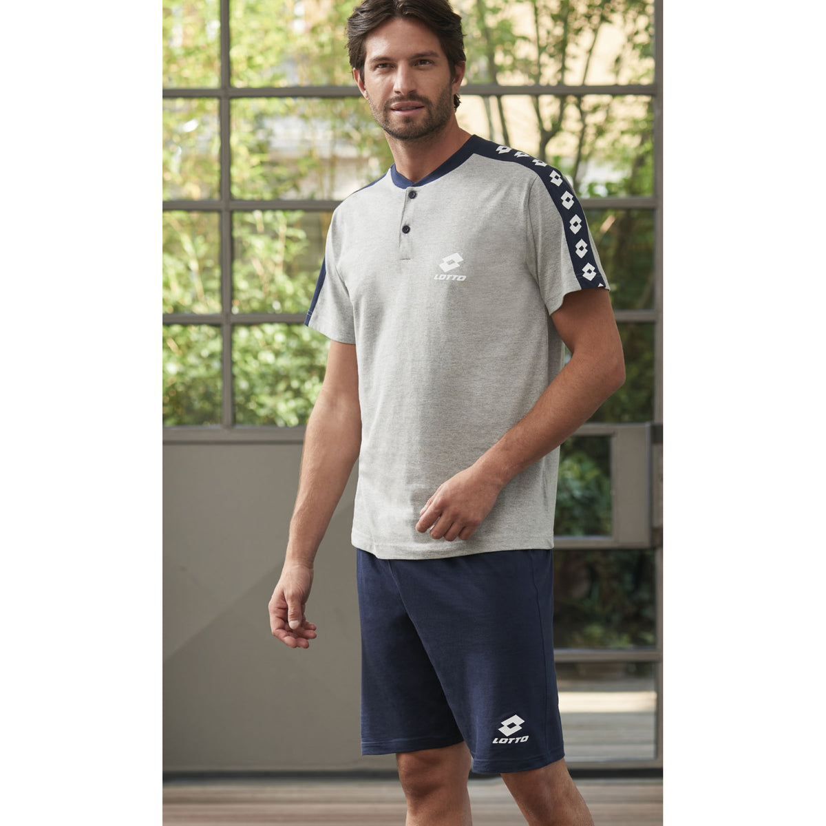 Pigiama uomo Lotto LP5078 corto cotone grigio melange