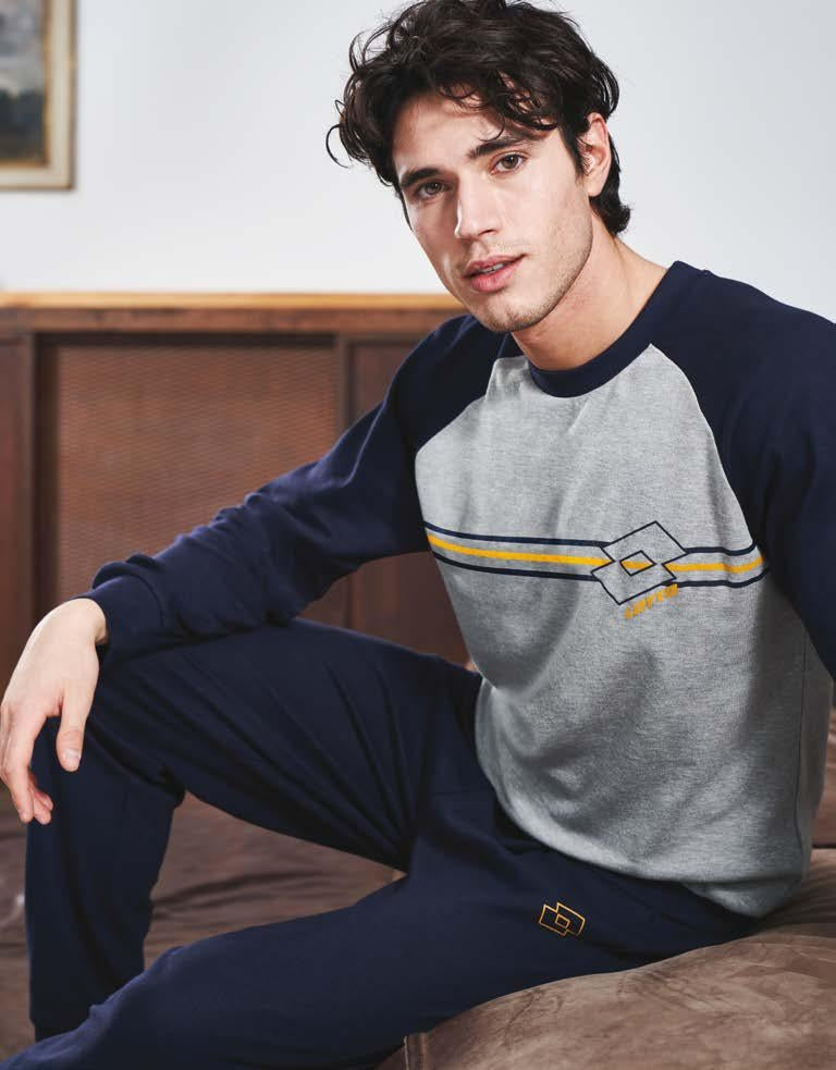 Pigiama uomo tuta invernale Lotto lp6027 grigio in caldo cotone