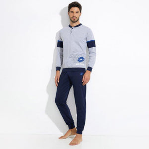 Pigiama uomo cotone leggero Lotto grigio blu sportivo LP1044