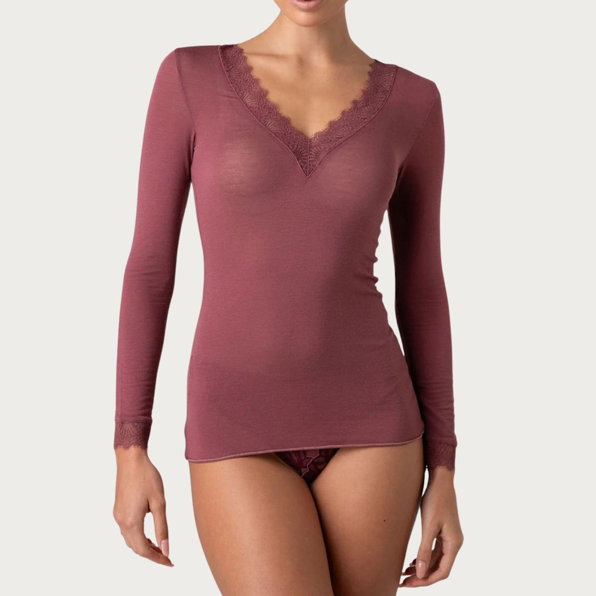 Maglia donna scollo a v in cashmere e pizzo Lovable L0F4D