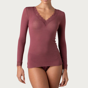 Maglia donna scollo a v in cashmere e pizzo Lovable L0F4D