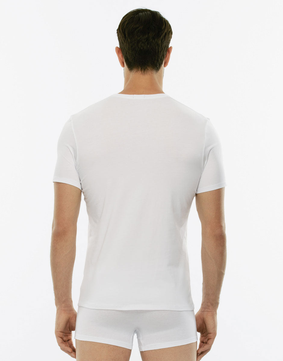 Maglia uomo mezza manica Lovable LVB scollo a V stretch L05XW bianco.