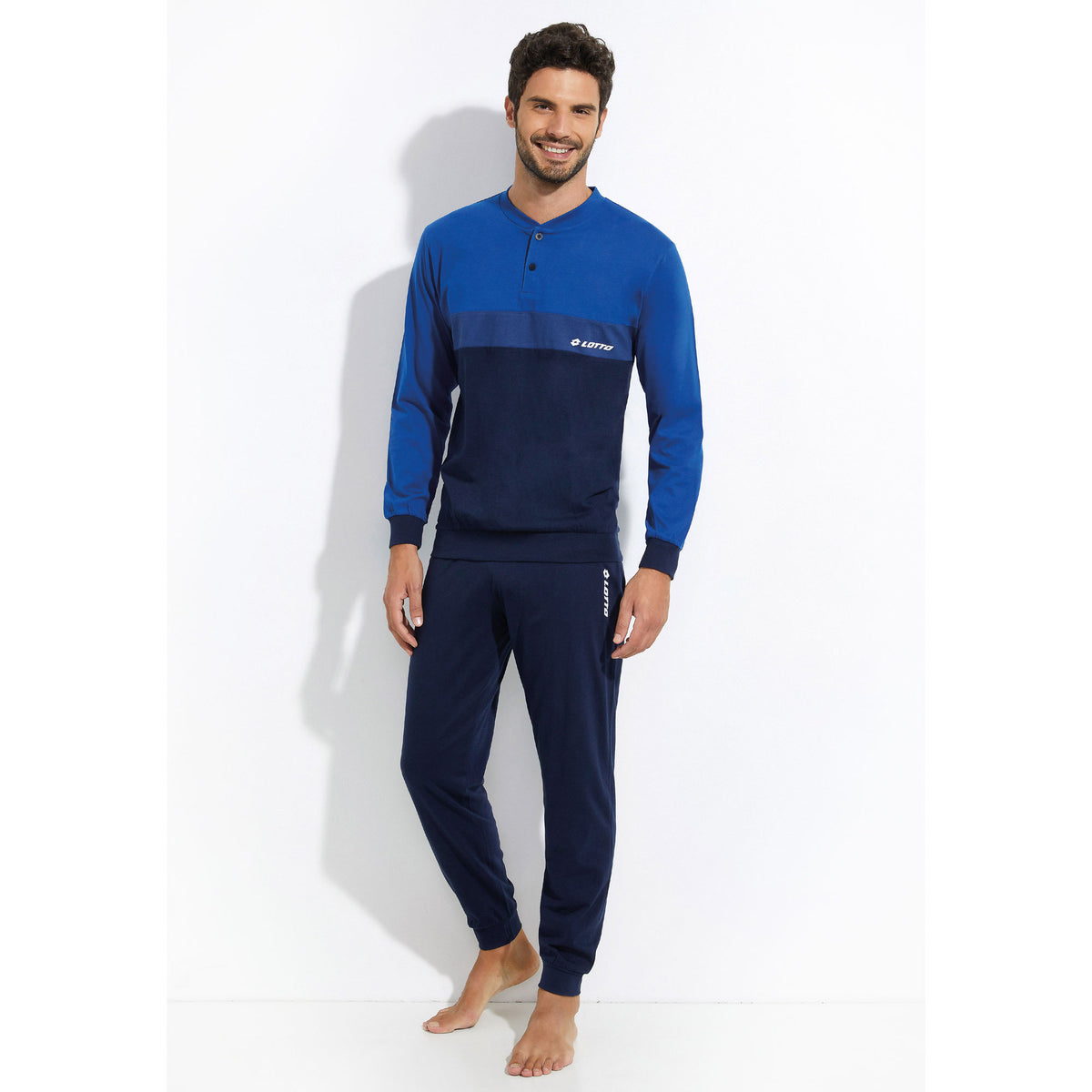 Pigiama uomo lungo con polsini cotone Lotto azzurro LP1048