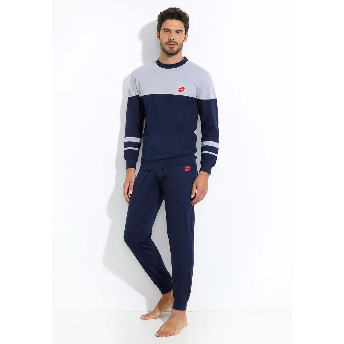 Pigiama uomo cotone primaverile Lotto LP1049 blu grigio