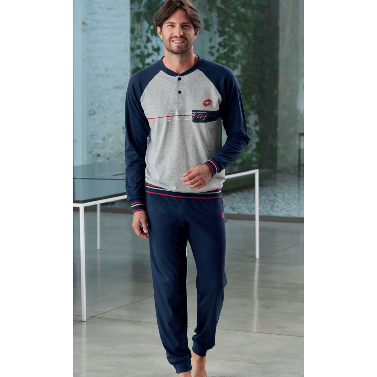 Pigiama uomo Lotto LP4061 lungo cotone grigio melange