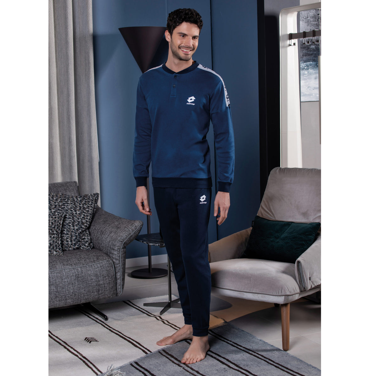 Pigiama uomo Lotto LP4064 in caldo cotone con polsini jeans
