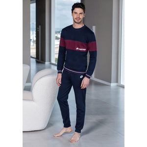 Pigiama uomo Lotto LP4066 in caldo cotone con polsini blu  