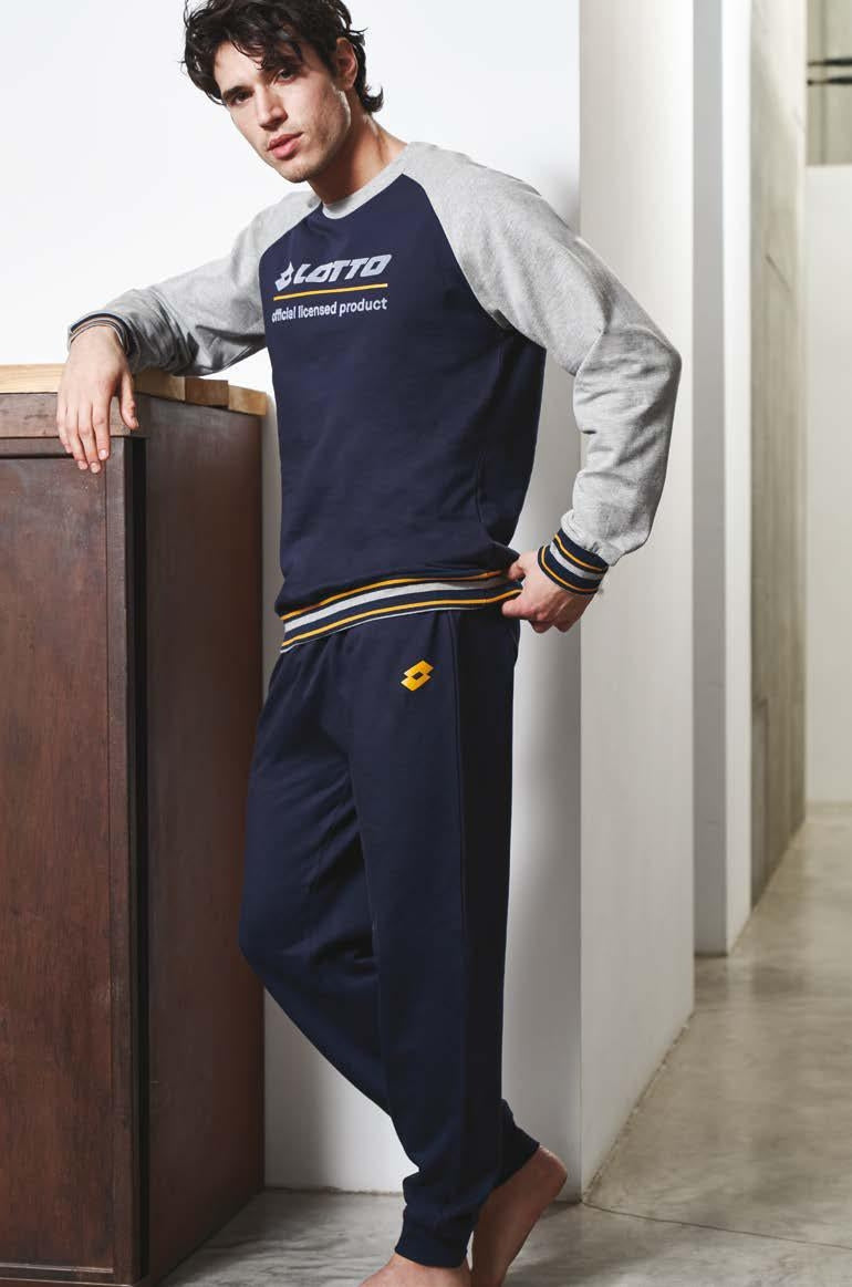 Pigiama uomo Lotto lp6035 blu invernale stile tuta cotone felpato