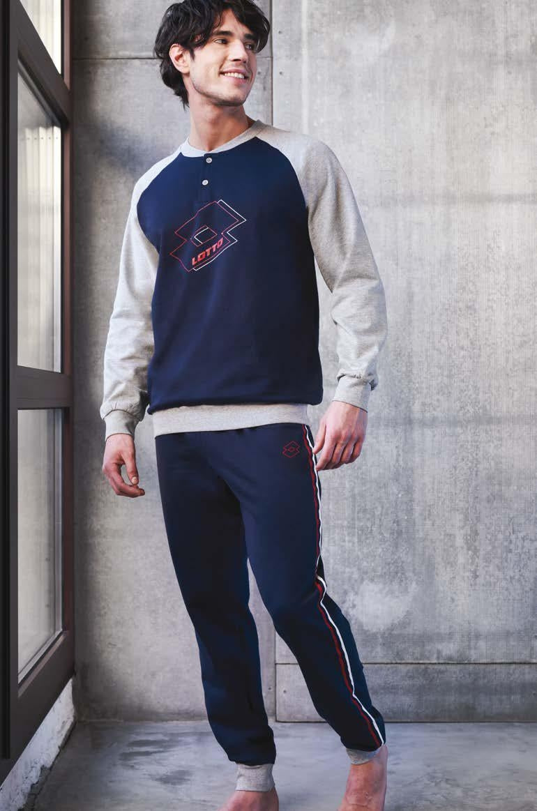 Pigiama uomo Lotto lp6036 invernale cotone felpato stile tuta blu