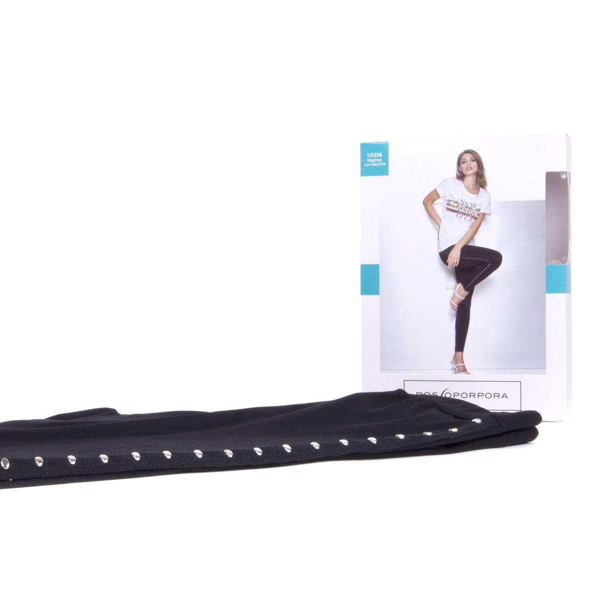 Leggings Rossoporpora LR338 cotone elasticizzato con borchie laterali