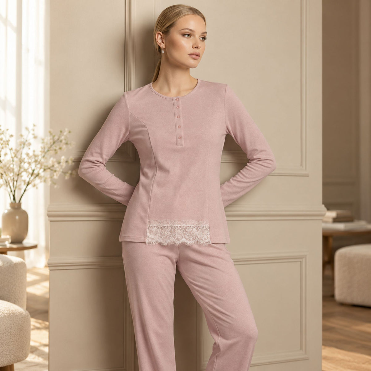 Pigiama donna in caldo cotone scollo serafino Lunatica 62112