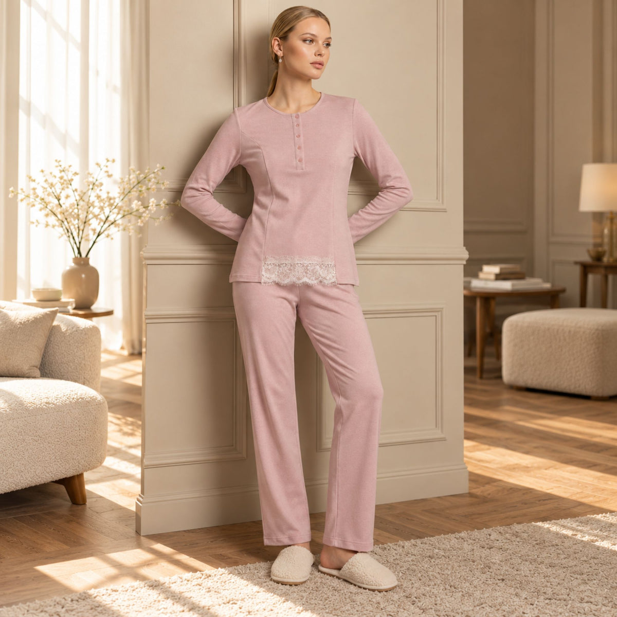 Pigiama donna in caldo cotone scollo serafino Lunatica 62112