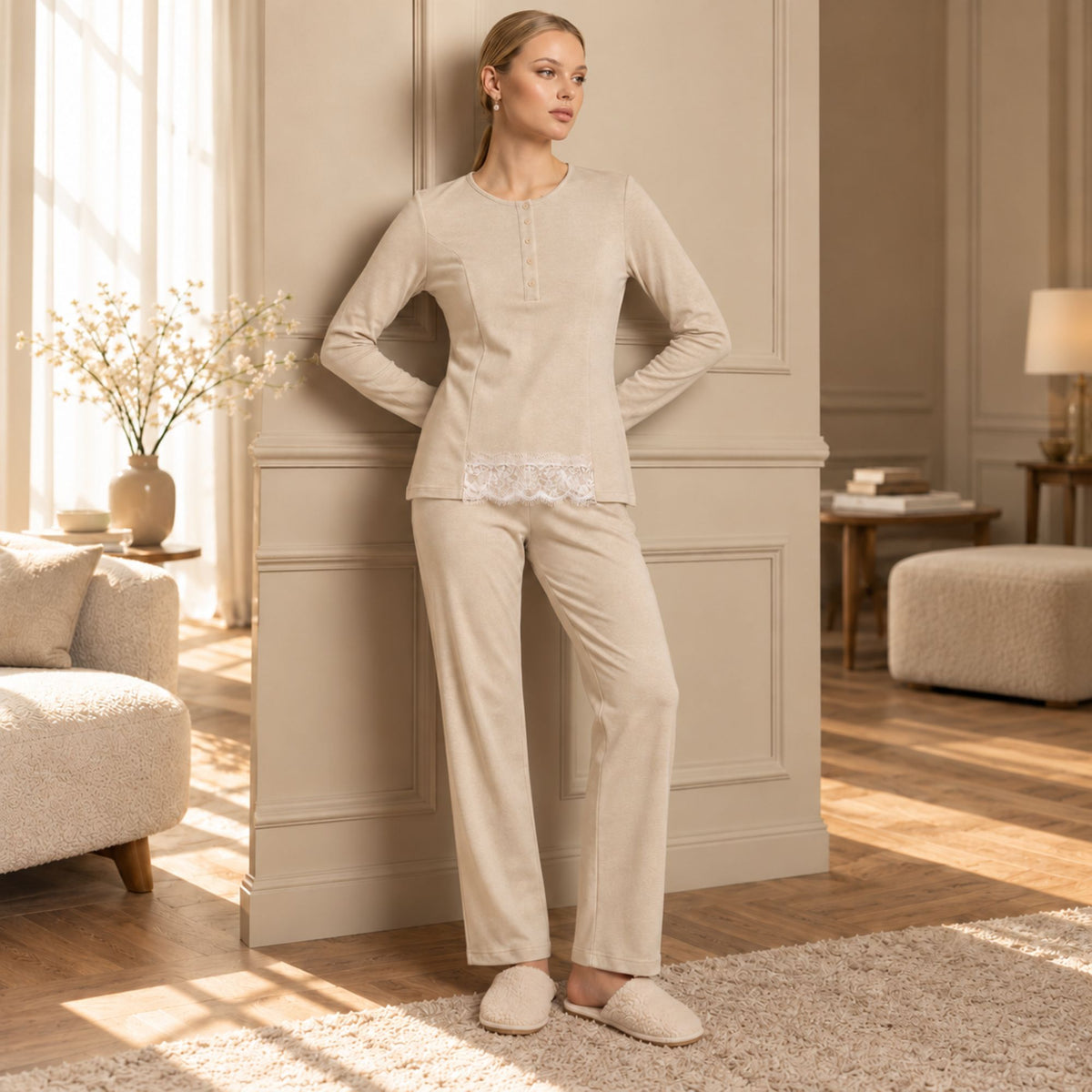 Pigiama donna in caldo cotone scollo serafino Lunatica 62112