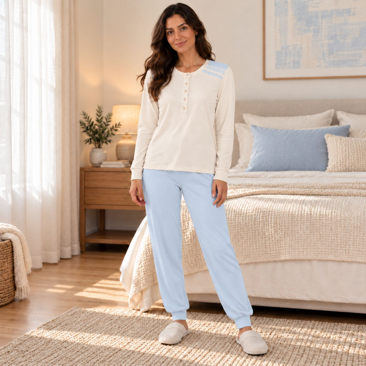 Pigiama donna scollo a serafino caldo cotone Lunatica 62126