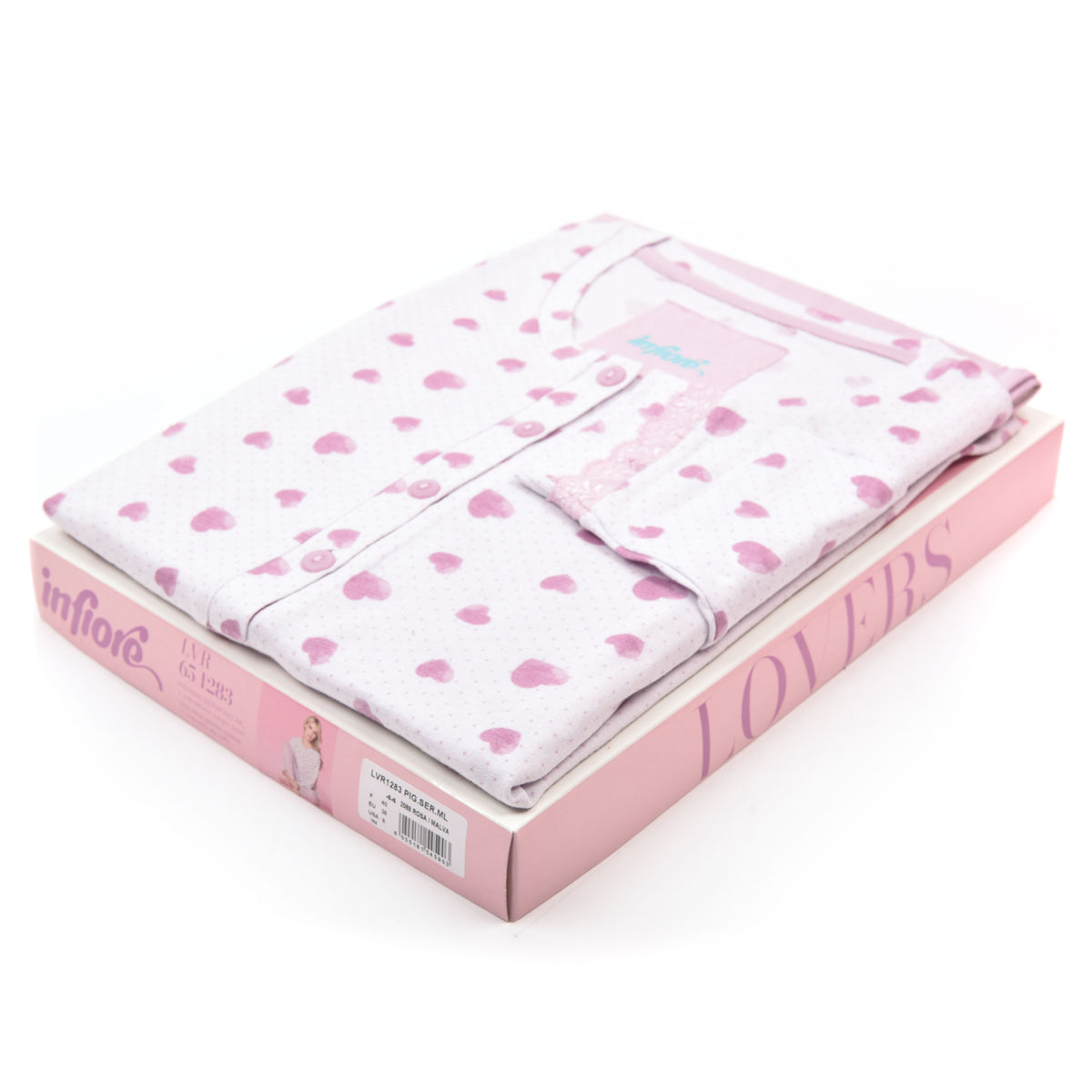Pigiama donna cotone Infiore 1283 cuori rosa malva