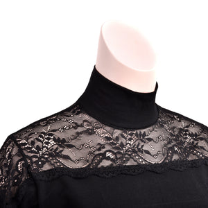 Maglia lupetto donna Jadea 4465 cotone elasticizzato e pizzo nera