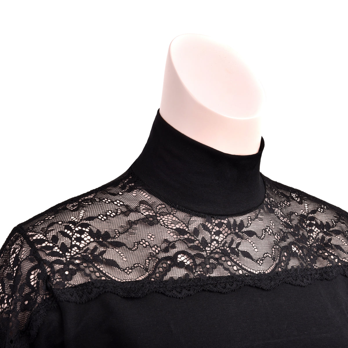 Maglia lupetto donna Jadea 4465 cotone elasticizzato e pizzo nera
