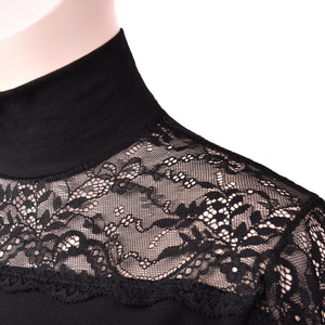 Maglia lupetto donna Jadea 4465 cotone elasticizzato e pizzo nera
