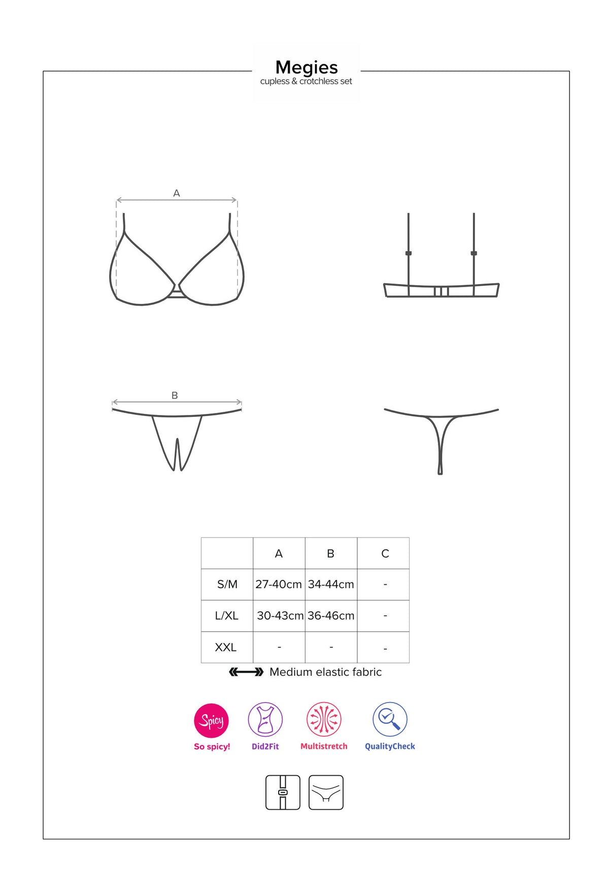 Sexy set Obsessive Megies seno scoperto + perizoma cavallo aperto 2 pz.