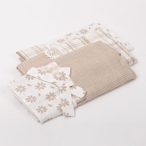 Set da 3 strofinacci Preziosa Melanie beige 100% cotone con pizzo