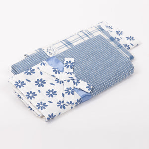 Set da 3 strofinacci Preziosa Melanie blu 100% cotone con pizzo