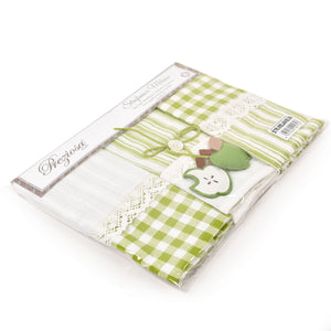 Set da 3 strofinacci Preziosa Melanie 06 100% cotone naturale con pizzo