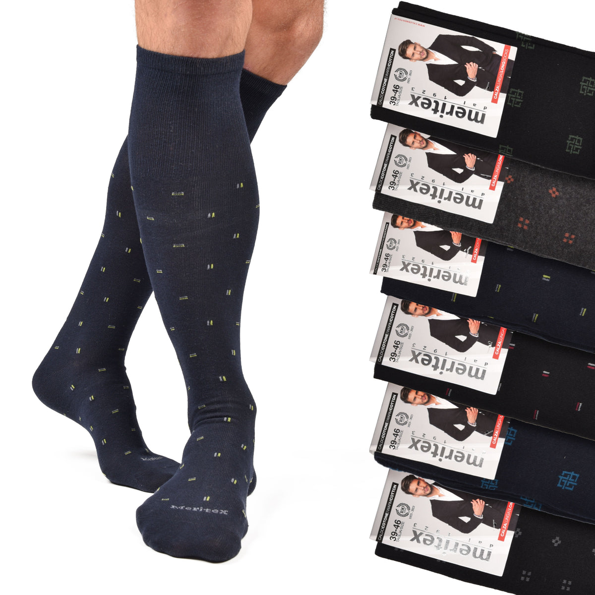 Calze lunghe assortite caldo cotone Meritex 1252 fantasia 6 paia 