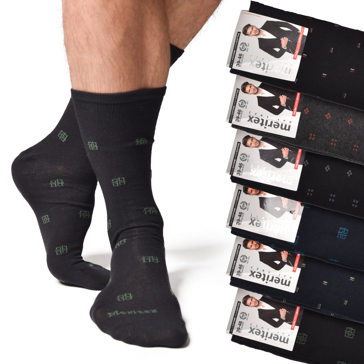 Calze corte assortite caldo cotone Meritex 1253 fantasia 6 paia 